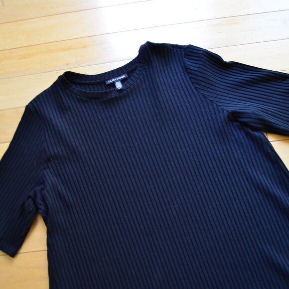 EILEEN FISHER Textured Stretch Rib Round Neck Tunic Black Size M - Picture 5 of 11
